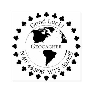 Geocacher Signature and GPS coordinates Clover Self-inking Stamp