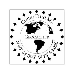 Geocacher Signature and GPS coordinates Diamonds Self-inking Stamp