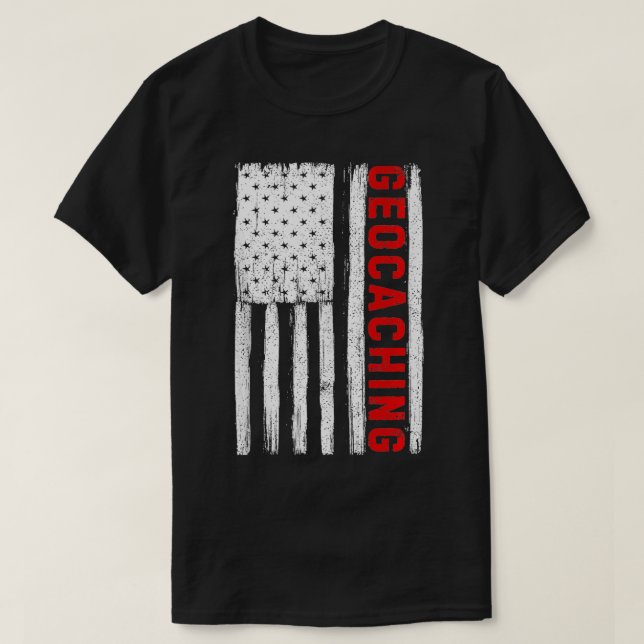 Geocaching American Flag USA Patriotic Geocache Ta T-Shirt (Design Front)