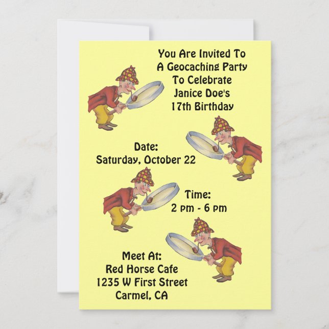 Geocaching Geocache Party Invitation Sherlock Hunt (Front)