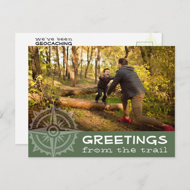 Geocaching Greetings From The Trail Custom Photo Postcard (Front/Back)