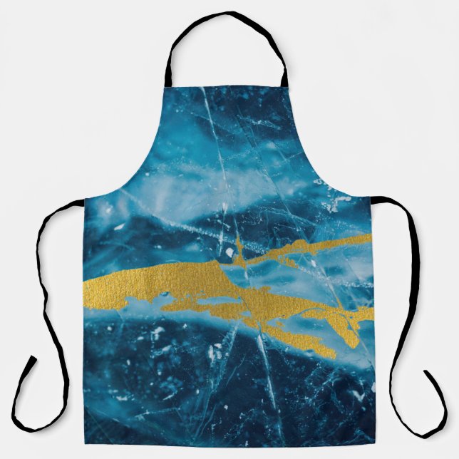 Geode Agate Gemstone Blue and Gold Apron (Front)