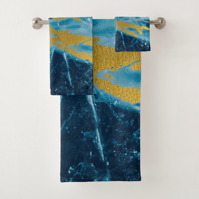 Geode Agate Gemstone Blue and Gold Bath Towel Set (Insitu)