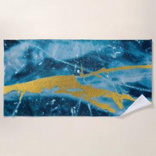 Geode Agate Gemstone Blue and Gold Beach Towel