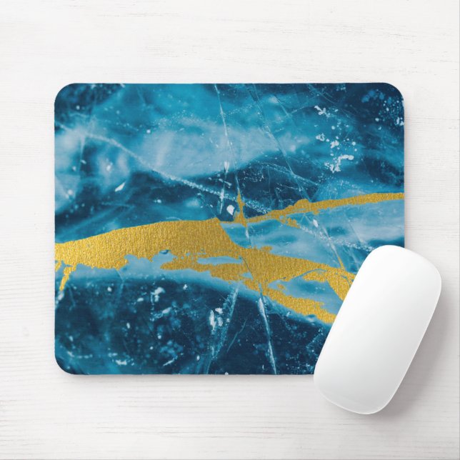 Geode Agate Gemstone Blue and Gold Mouse Pad (With Mouse)