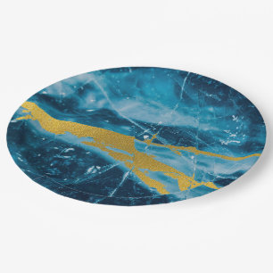 Geode Agate Gemstone Blue and Gold Paper Plate