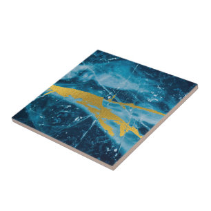 Geode Agate Gemstone Blue and Gold Tile