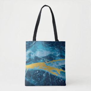 Geode Agate Gemstone Blue and Gold Tote Bag