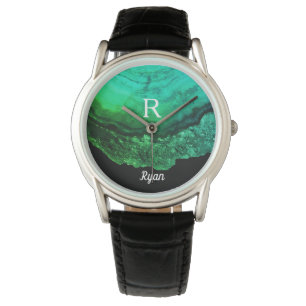 Geode Agate Monogram Initials Name Template Green Watch