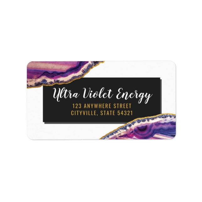 Geode Agate Slice Gemstone Ultra Violet Purple Label (Front)