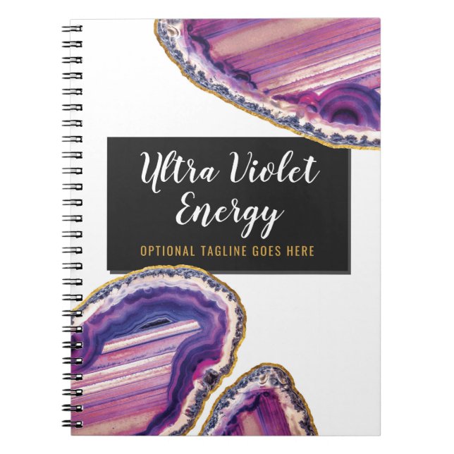 Geode Agate Slice Gemstone Ultra Violet Purple Spiral Notebook (Front)