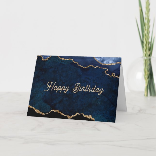 Geode Blue Gilded Birthday Card (Front)