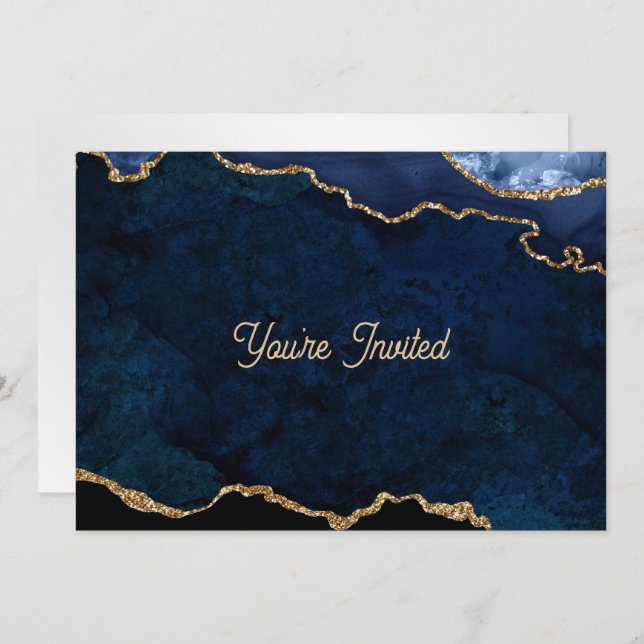 Geode Blue Gilded Birthday Invitation (Front/Back)