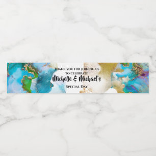 Geode blue gold agate watercolor peacock colours water bottle label