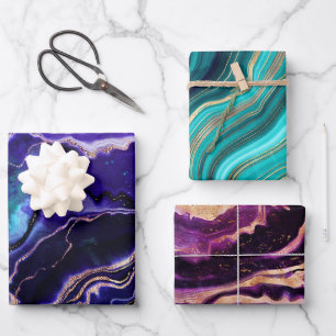 Geode Deep Blue Purple Rose Gold Green Pink Agate Wrapping Paper Sheet