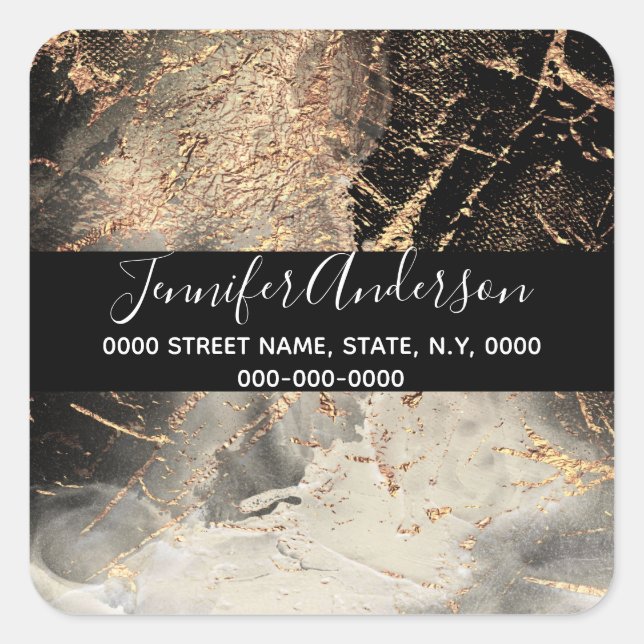 Geode faux gold black paint texture look chic square sticker (Front)