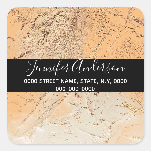 Geode faux gold peach paint texture look chic square sticker (Front)