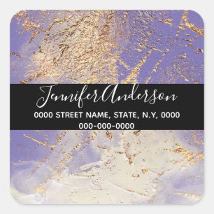 Geode faux gold purple paint texture look chic square sticker