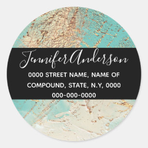 Geode faux gold teal paint texture marble chic classic round sticker