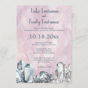 Geode & Gemstones in Pink Watercolour Wedding Invitation