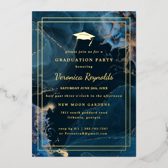 Geode Marble | Gold Navy Graduation Invitation (Front)