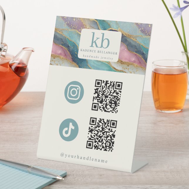 Geode Pattern QR Code Jewellery Social Media  Pedestal Sign (In SItu)
