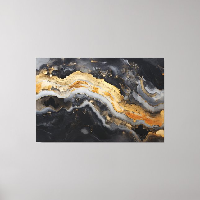 Geode Print in Black Gold Grey Goede Wall Art (Front)