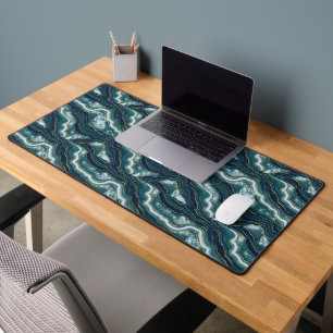 Geode Rock Formation   Teal Navy Gold Desk Mat