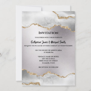Geode watercolor gold silver agate wedding invitation