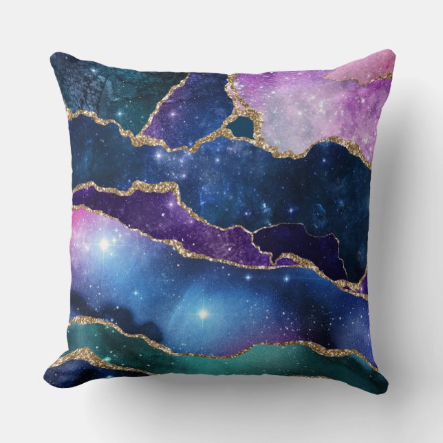 Geodes and galaxies blue purple pink green cushion (Front)