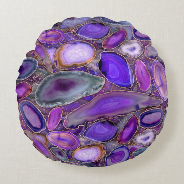 Geodes crystal pattern - Purple and Violet Round Cushion (Front)