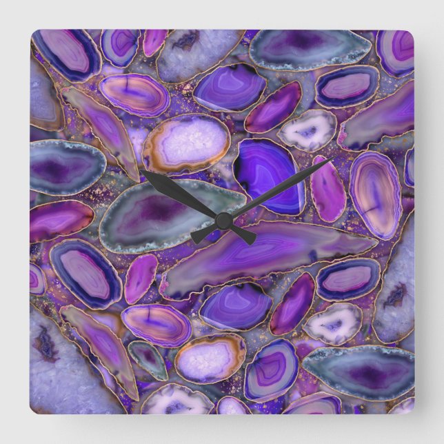 Geodes crystal pattern - Purple and Violet Square Wall Clock (Front)