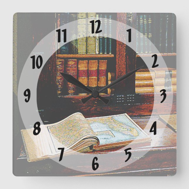 Geography Book Square Wall Clock (Front)