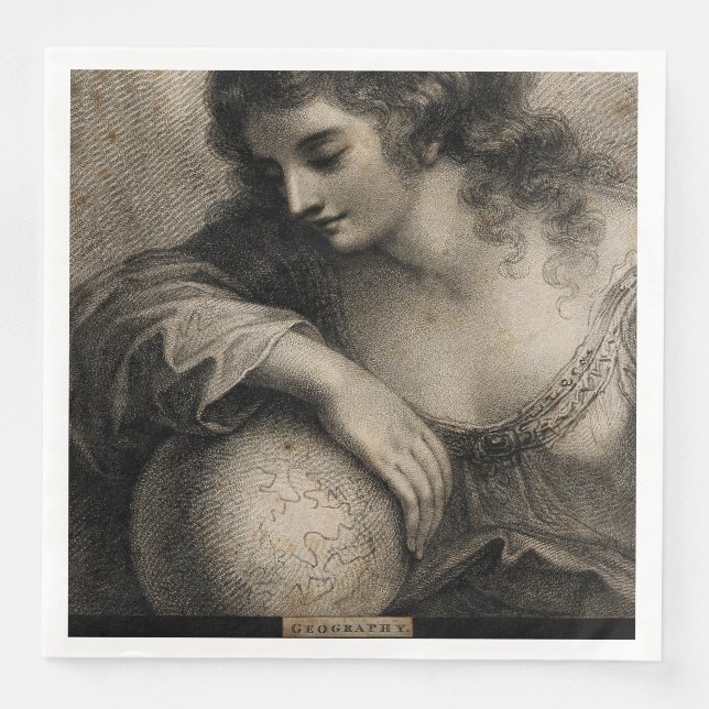 Geography Female Portrait Globe Vintage Engraving Napkin (Front)