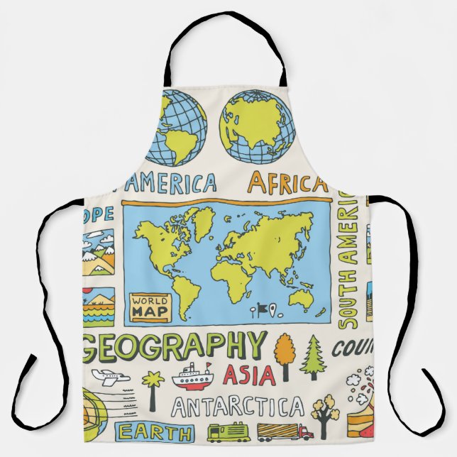 Geography. Hand drawn. Vintage illustration.  Apron (Front)