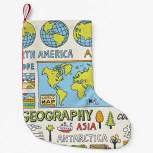Geography. Hand drawn. Vintage illustration.  Small Christmas Stocking