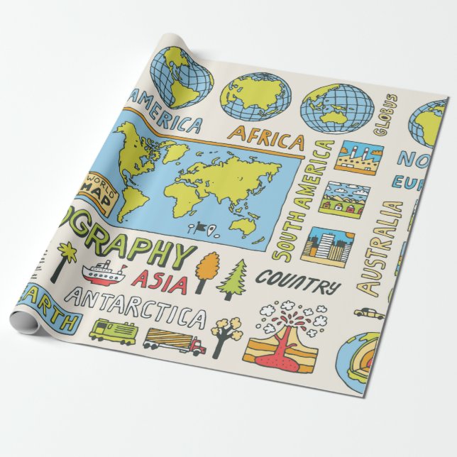 Geography. Hand drawn. Vintage illustration.  Wrapping Paper (Unrolled)