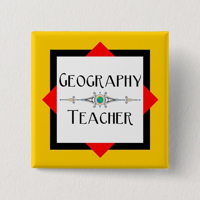 Geography Teacher Colour Block 15 Cm Square Badge (Front)