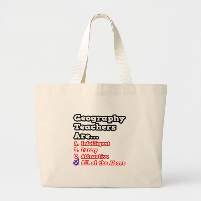 Geography Teacher Quiz...Joke Large Tote Bag (Front)