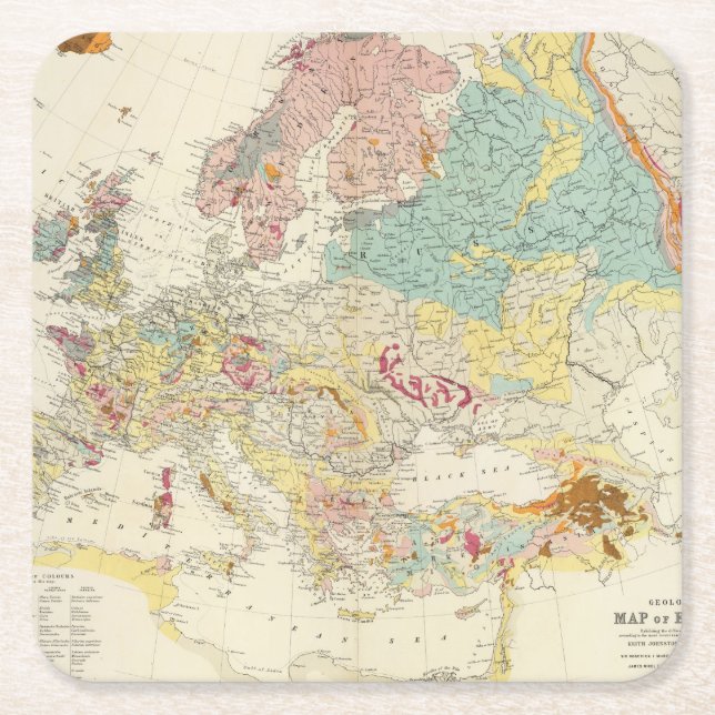 Geological map Europe Square Paper Coaster (Front)