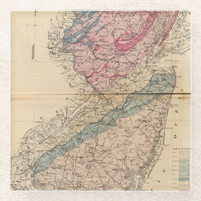 Geological map of New Jersey Glass Coaster (Front)