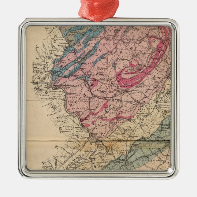 Geological map of New Jersey Metal Tree Decoration (Front)