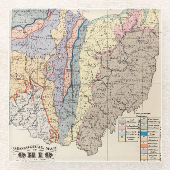 Geological map of Ohio Glass Coaster (Front)