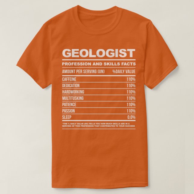 Geologist Funny Nutritional Facts T-Shirt (Design Front)