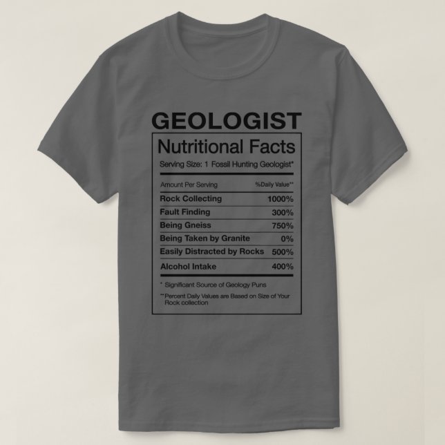 Geologist Nutrition Facts Funny Geology Gift Humou T-Shirt (Design Front)