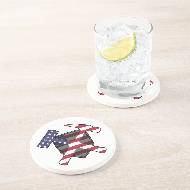 Geologist's Rock Hammer Logo with American Flag Coaster (Side)