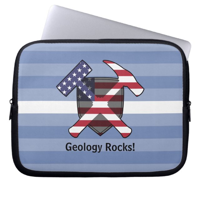 Geologist's Rock Hammer Logo with American Flag Laptop Sleeve (Front)