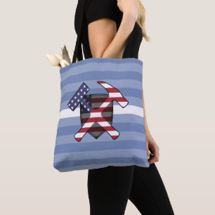 Geologist's Rock Hammer Logo with American Flag Tote Bag