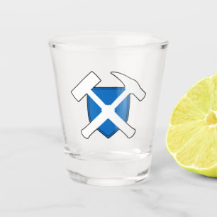 Geologist's Rock Hammer Logo with Flag of Scotland Shot Glass