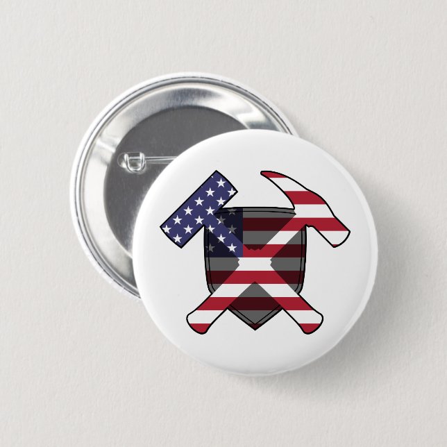Geologist's Rock Hammer Shield- American Flag 6 Cm Round Badge (Front & Back)